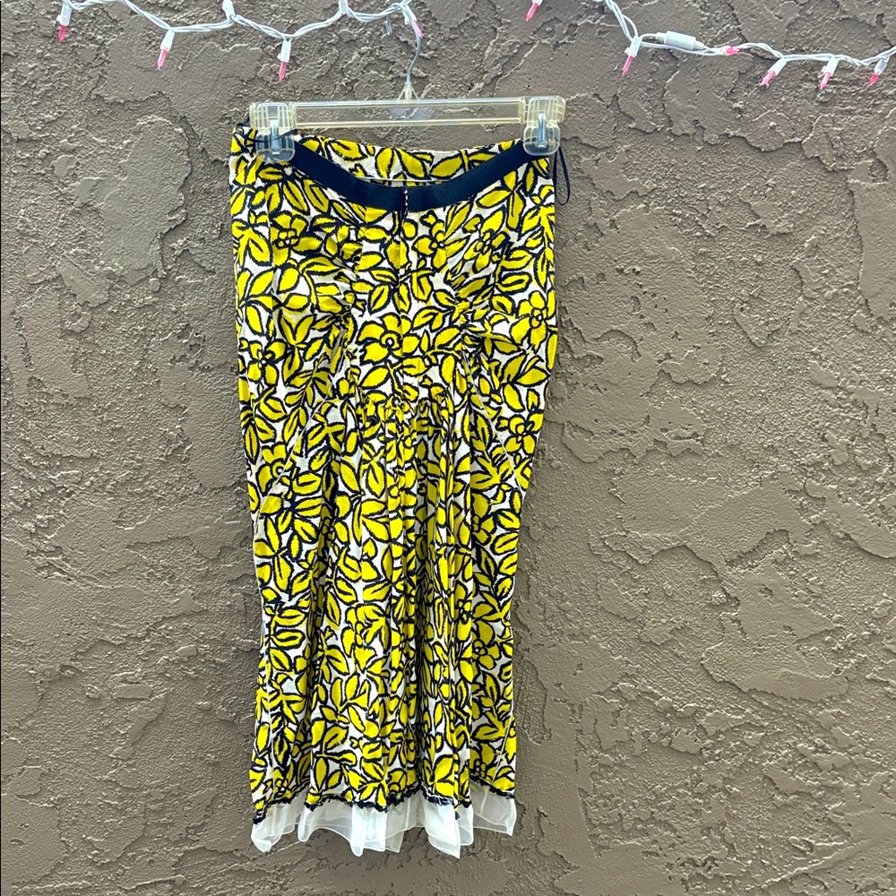 LOUIS VUITTON VINTAGE Yellow and Black Patterned Silk Skirt
